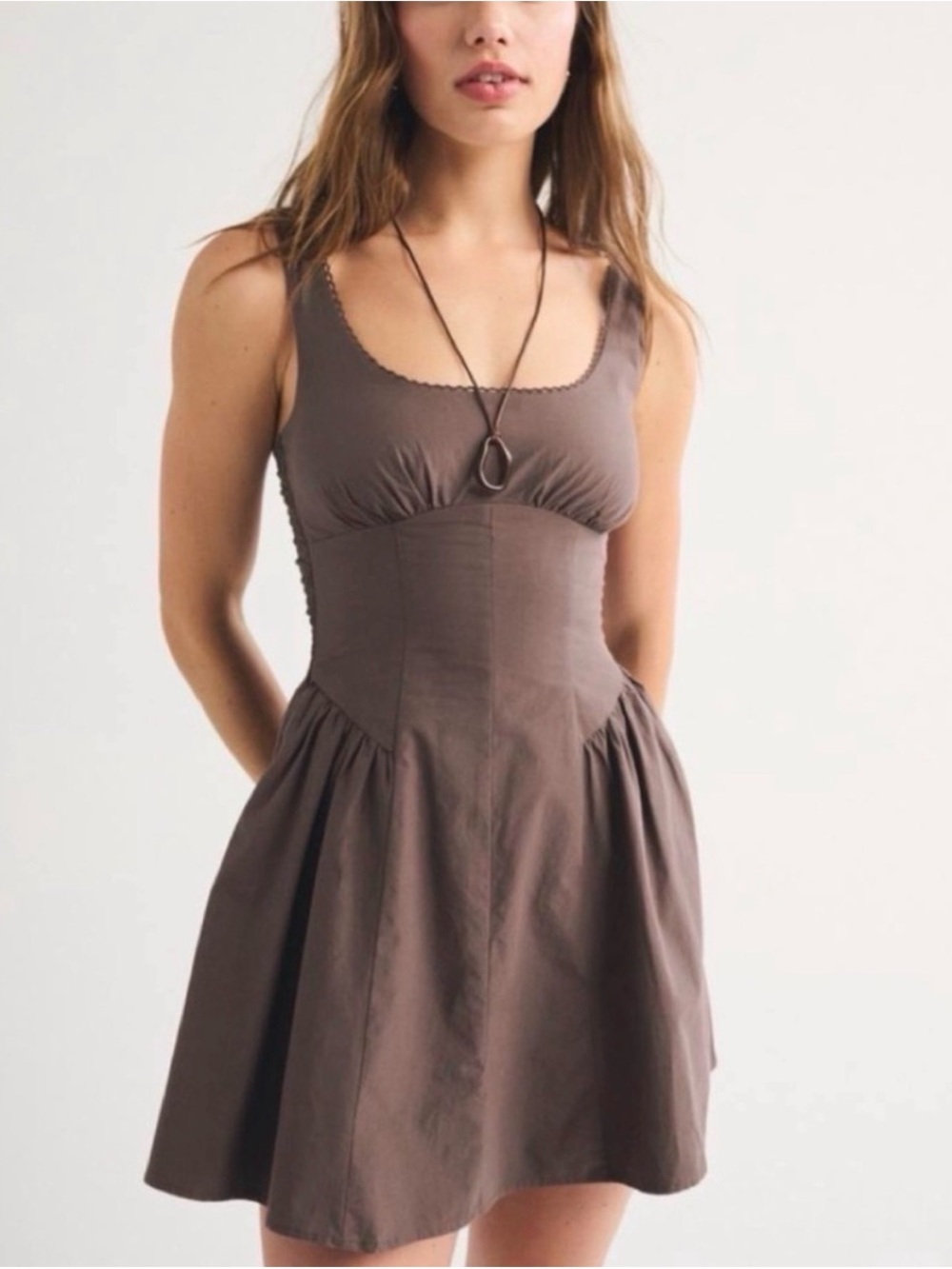 100% Cotton A&F Bra-Free Dylan Mini Dress in Brown Size S
